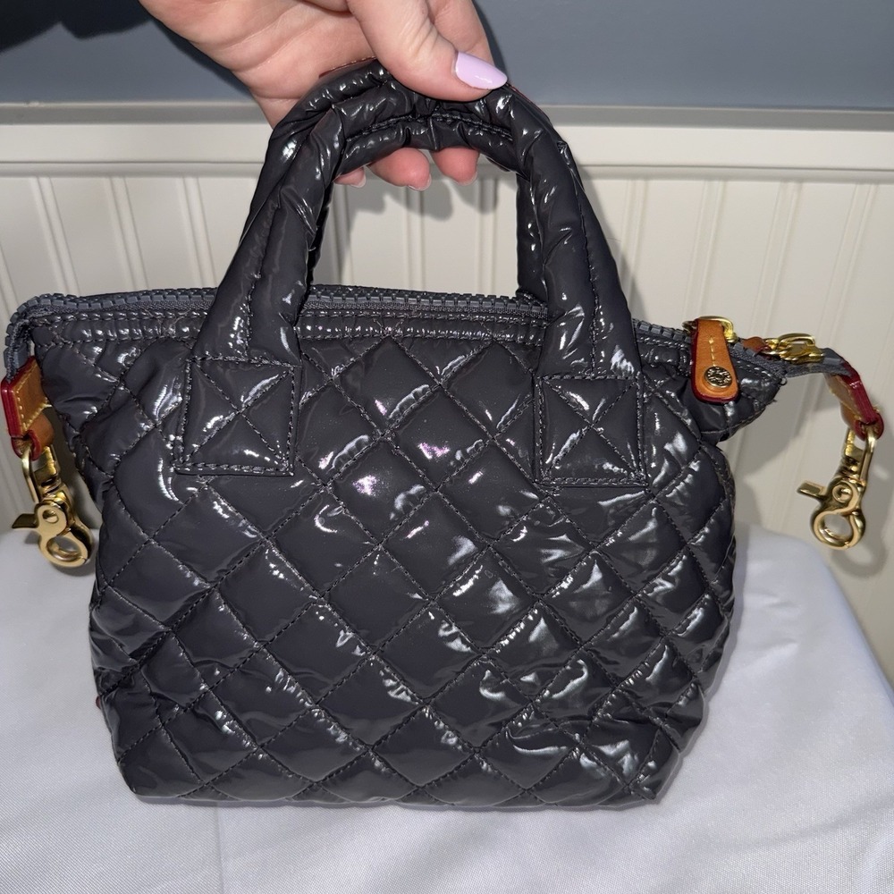 MZ Wallace Liquid Magnet Grey Mini Sutton Crossbody Bag Tote Purse Top Handle - Picture 2 of 15